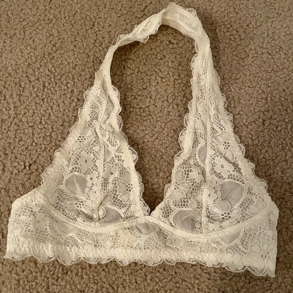 NWOT Free People Intimates White Lace Halter Bralette-Size Small